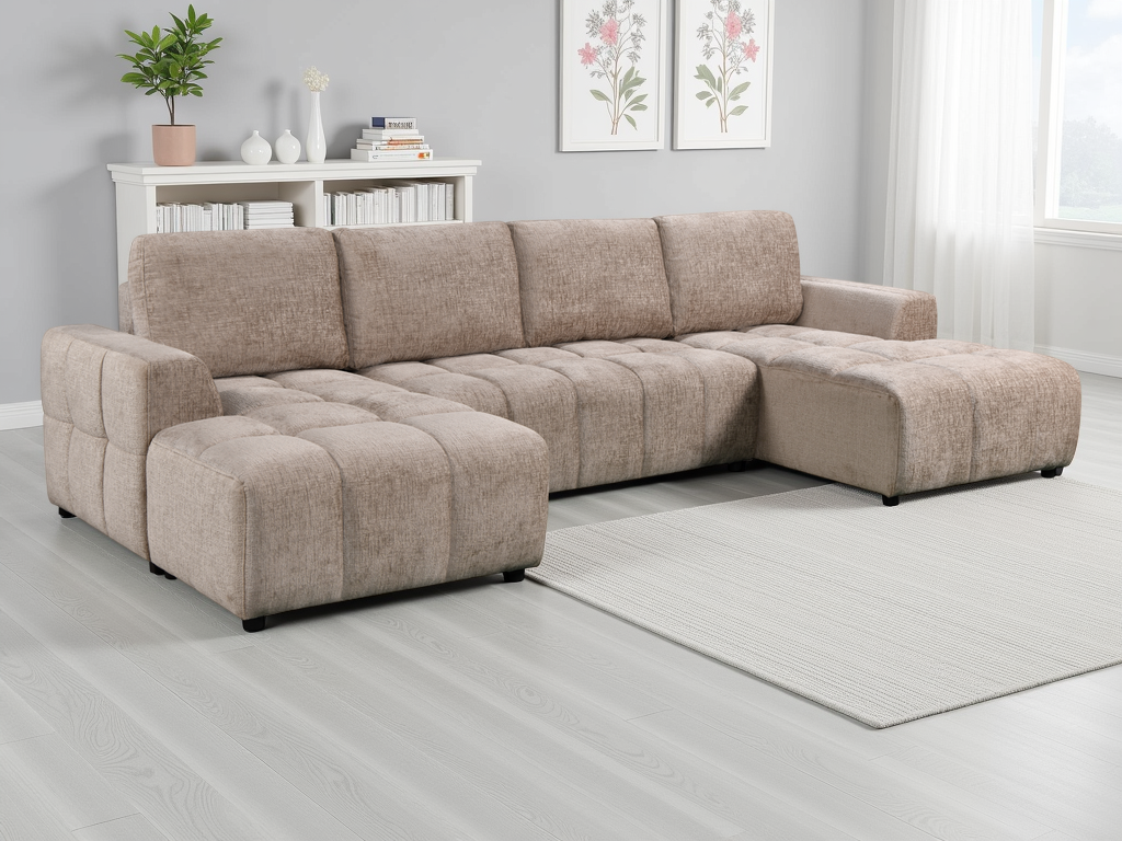 DSC_8627 Shanghai Luxury Beige U Shape Corner Sofabed - Image 1