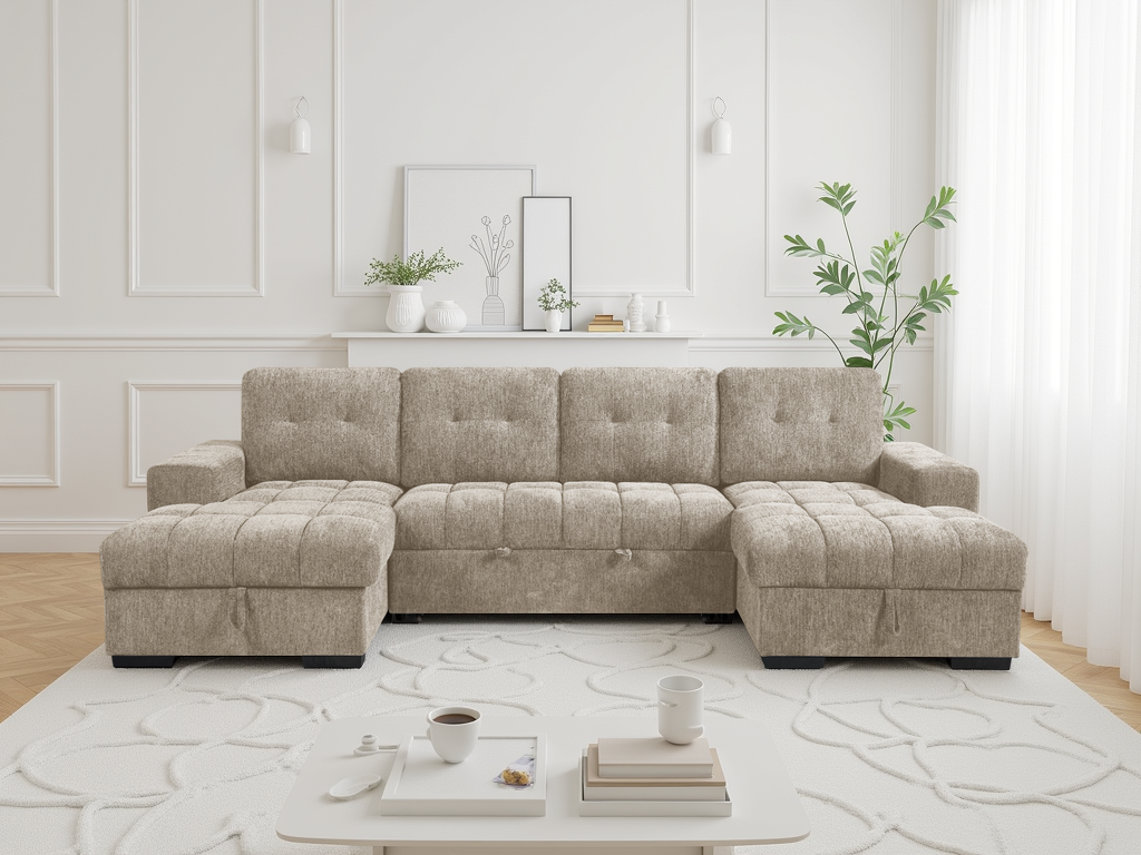 HS537U-BEIGE Palermo Sofabed Beige U Shape Corner - Image 1