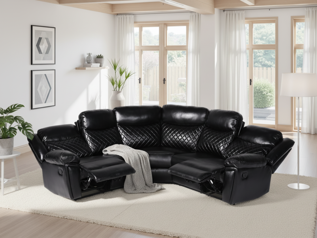 IMG_9300 Myra Recliner Sofa Black Large Corner - Image 1