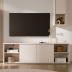 Alice Springs Wide TV Cabinet with 2 Doors Push-to-Open & 2 Open Shelves in Sand