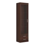 Imperial Tall Glazed 1 Door 2 Drawer Narrow Cabinet in Dark Mahogany Melamine