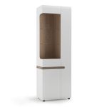 Chelsea Living Tall Glazed Narrow Display Unit (RHD) in White with a Truffle Oak Trim - Image 2