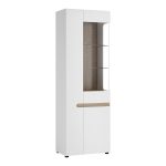 Chelsea Living Tall Glazed Narrow Display Unit (LHD) in White with a Truffle Oak Trim - Image 3