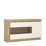 Lyon 3 Door Glazed Sideboard in Riviera Oak/White High Gloss - Image 3