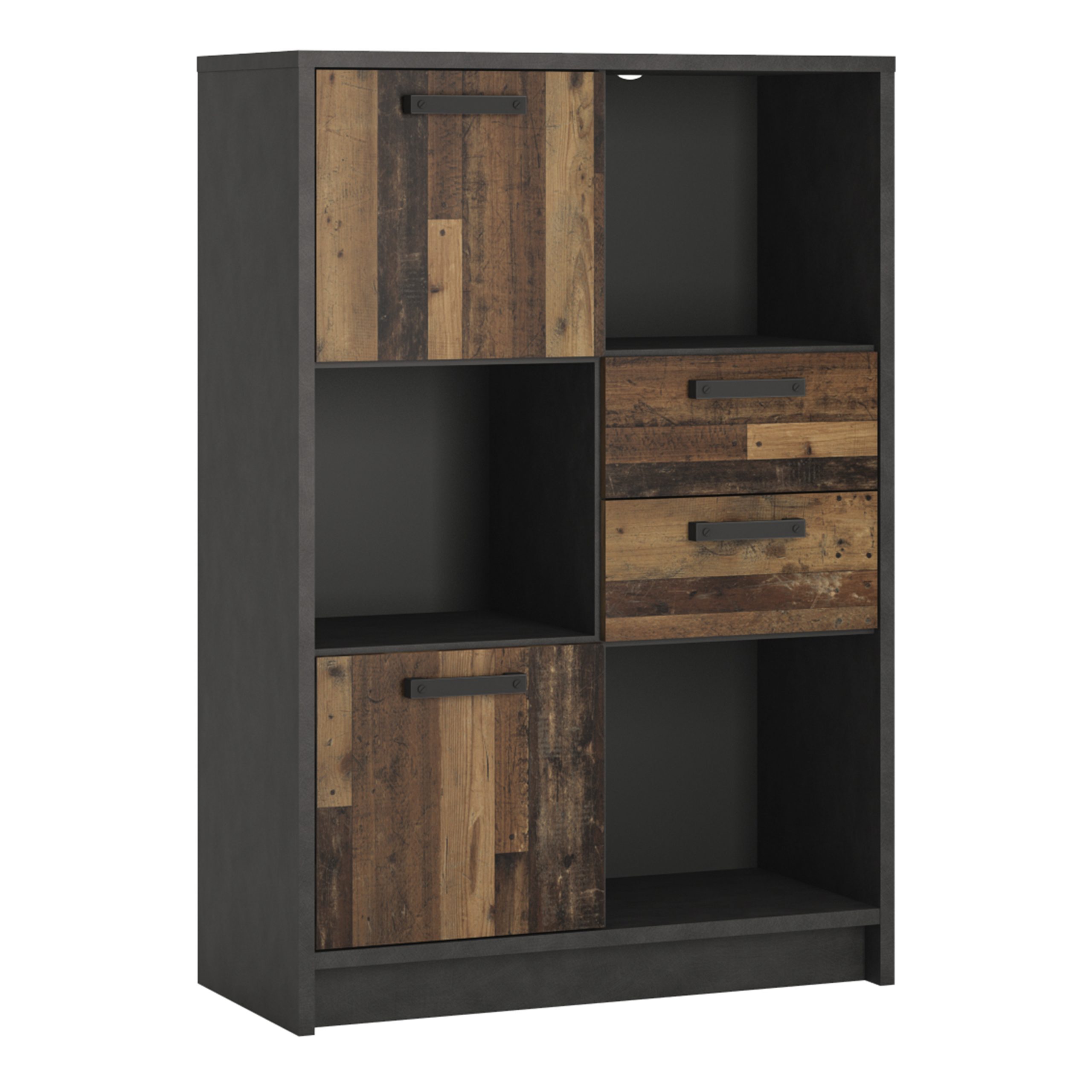 4430574_1 Brooklyn Low Bookcase with 2 Doors and 2 Drawers in Walnut and Dark Matera Grey - Image 1