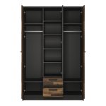 Brooklyn 3 Door Wardrobe with 2 Drawers in Walnut and Dark Matera Grey - Image 4