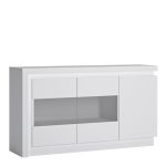 Lyon 3 Door Glazed Sideboard (including LED lighting) in White and High Gloss - Image 3