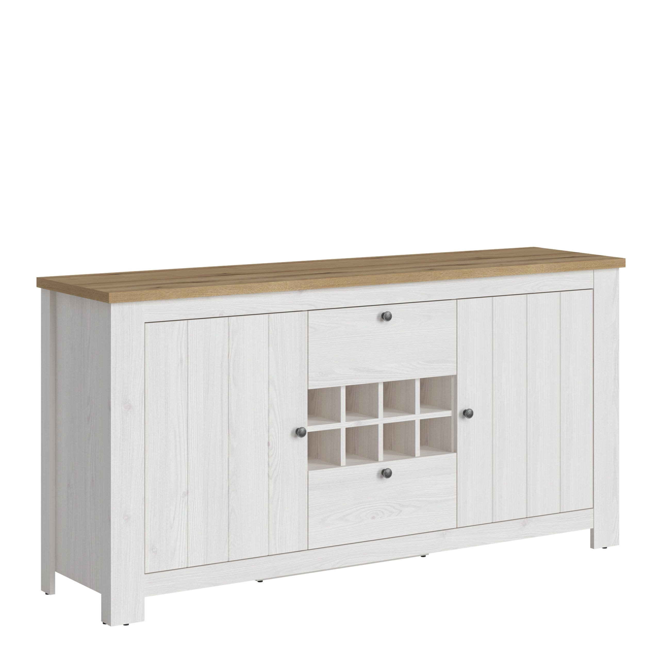 4487354_1 Celesto 2 Door 2 Drawer Sideboard with Wine Rack in White and Oak - Image 1