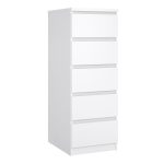 Naia Narrow Chest of 5 Drawers in White High Gloss - Image 3