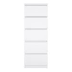 Naia Narrow Chest of 5 Drawers in White High Gloss - Image 2