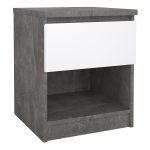 Naia Bedside 1 Drawer 1 Shelf in Concrete and White High Gloss - Image 3