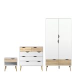 Oslo Package - Bedside 1 Drawer  Chest of 5 Drawers (2)  Wardrobe 2 Doors 2 Drawers in White and Oak