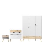 Oslo Package - Bedside 1 Drawer  Chest of 5 Drawers (2)  Wardrobe 3 Doors 3 Drawers in White and Oak - Image 3