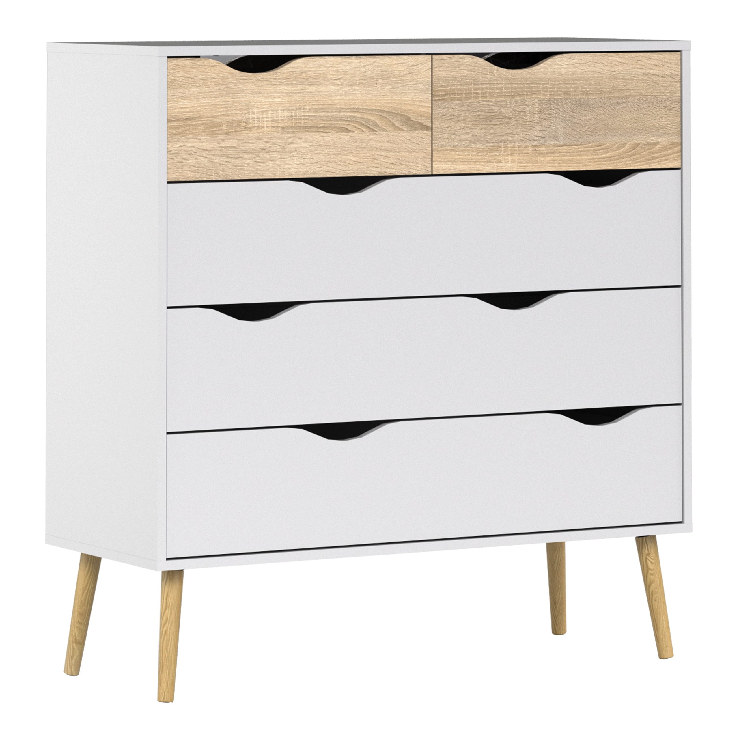 7047545649ak_1 Oslo Chest of 5 Drawers in White and Oak - Image 1