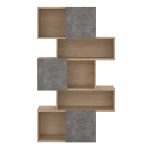 Maze Asymmetrical Bookcase with 3 Doors in Jackson Hickory and Concrete - Image 2