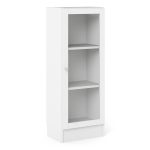 Basic Low Narrow Display Cabinet in White (2 Shelves) with Glass White Door
