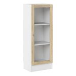 Basic Low Narrow Display Cabinet in White (2 Shelves) with Glass Oak Door