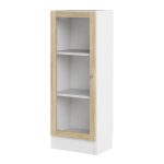 Basic Low Narrow Display Cabinet in White (2 Shelves) with Glass Oak Door - Image 2