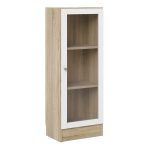 Basic Low Narrow Display Cabinet In Oak (2 Shelves) with Glass White Door