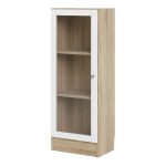 Basic Low Narrow Display Cabinet In Oak (2 Shelves) with Glass White Door - Image 2