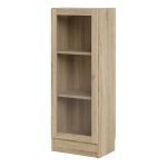 Basic Low Narrow Display Cabinet in Oak (2 Shelves) with Glass  Oak Door