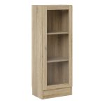 Basic Low Narrow Display Cabinet in Oak (2 Shelves) with Glass  Oak Door - Image 2
