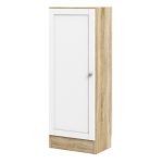 Basic Low Narrow Storage Cabinet in Oak (2 Shelves) with White Door - Image 2