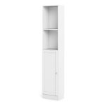 Basic Tall Narrow Combination Storage Bookcase in White (4 Shelves) with Glass White Door - Image 2