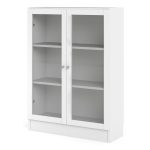 Basic Low Wide Display Cabinet in White (2 Shelves) with 2 Glass Doors in White - Image 2