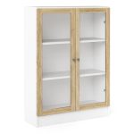 Basic Low Wide Display Cabinet in White (2 Shelves) with 2 Glass Doors in Oak - Image 3