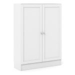 Basic Low Wide Storage Cabinet in White (2 Shelves) with 2 White Doors