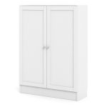 Basic Low Wide Storage Cabinet in White (2 Shelves) with 2 White Doors - Image 2
