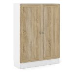 Basic Low Wide Storage Cabinet in White (2 Shelves) with 2 Oak Doors - Image 3