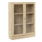 Basic Low Wide Display Cabinet in Oak (2 Shelves) with 2 Glass Doors in Oak