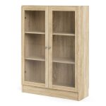 Basic Low Wide Display Cabinet in Oak (2 Shelves) with 2 Glass Doors in Oak - Image 2