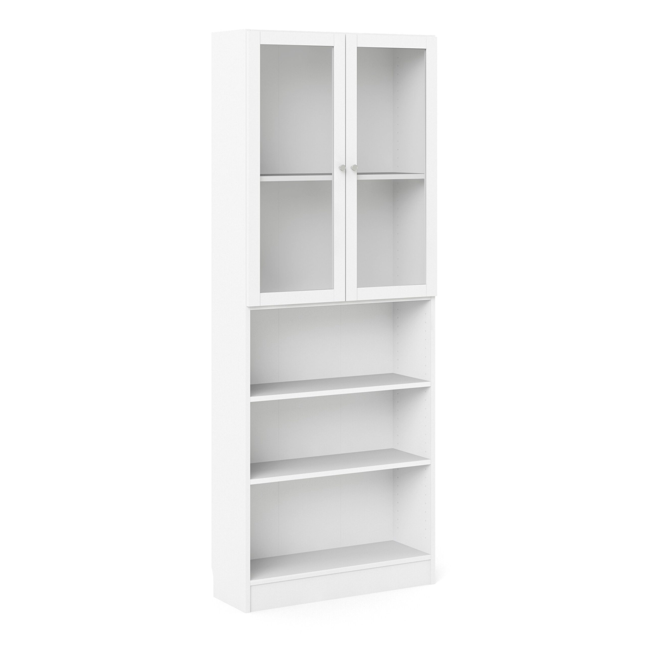 7187177749p1_1 Basic Tall Wide Display Cabinet in White (4 Shelves) with 2 Glass White Doors - Image 1
