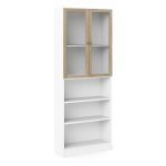 Basic Tall Wide Display Cabinet in White (4 Shelves) with 2 Glass Oak Doors - Image 3
