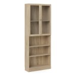 Basic Tall Wide Display Cabinet in Oak (4 Shelves) with 2 Glass Oak Doors