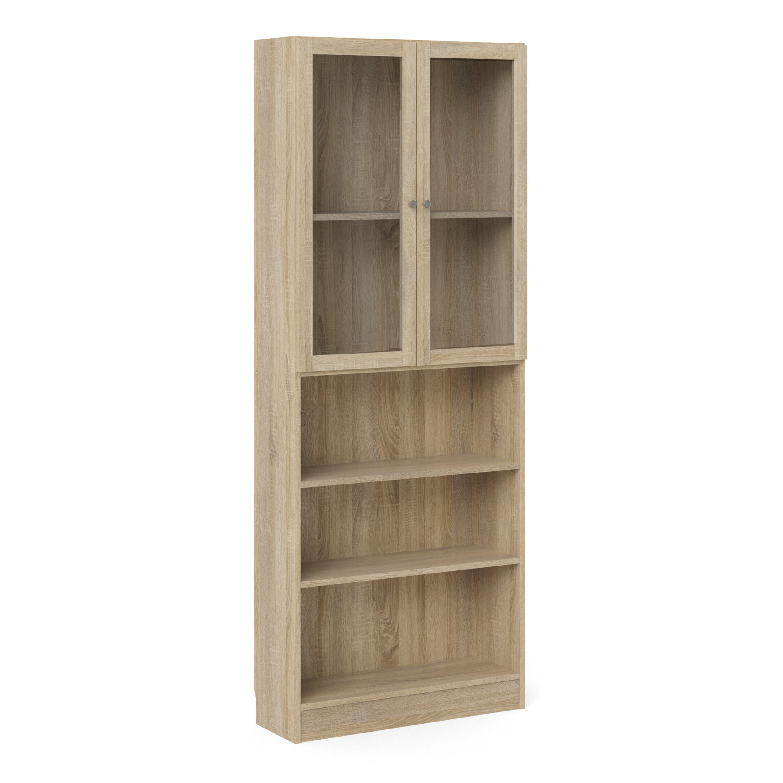 71871777akp2_1 Basic Tall Wide Display Cabinet in Oak (4 Shelves) with 2 Glass Oak Doors - Image 1