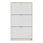Shoes Shoe Cabinet 3 Flip Down Doors and 2 layers Oak structure White - Image 2