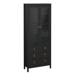 Barcelona China Cabinet 2 Glass Doors with 3 Drawers in Matt Black - Image 3