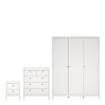 Madrid Package - Bedside Table 2 Drawers  Chest 5 Drawers  Wardrobe with 3 Doors in White