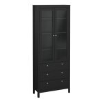 Madrid China Cabinet 2 Glass Doors with 3 Drawers in Matt Black - Image 3