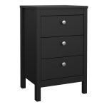 Madrid Bedside Table 3 Drawers in Matt Black - Image 3
