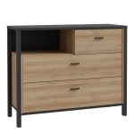 High Rock Chest of 3 Drawers in Matt Black/Riviera Oak - Image 3