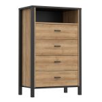 High Rock Chest of 4 Drawers in Matt Black/Riviera Oak - Image 3