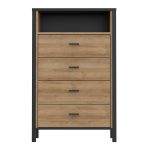 High Rock Chest of 4 Drawers in Matt Black/Riviera Oak - Image 2