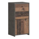 Best Chest Storage Cabinet 2 Drawers 1 Door in Concrete Optic Dark Grey/Old - Wood Vintage - Image 3