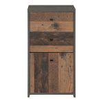 Best Chest Storage Cabinet 2 Drawers 1 Door in Concrete Optic Dark Grey/Old - Wood Vintage - Image 2