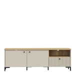 Bixbite Wide TV Unit with Fluted Drawer, Open Shelf & Cupboard in Mauvella Oak and Sand - Image 2